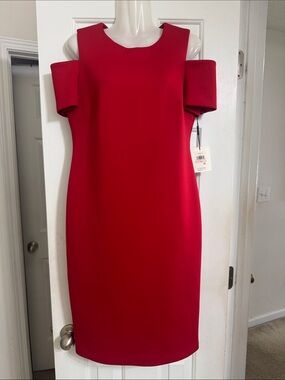 Calvin Klein Red Cold-Shoulder Midi Dress